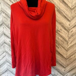 LOFT Red Cowl Neck Long Sleeve Top, size L/XL